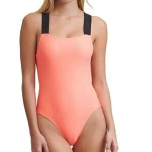 DKNY Women's Coral Pink Square Neck One Piece Swimsuit XS X-Small NEW